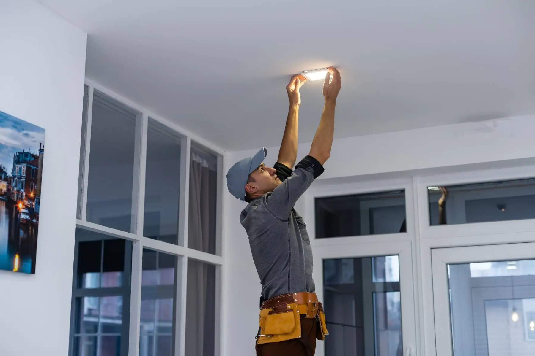 Mann mit einer Lampe Mann hält eine Lampe