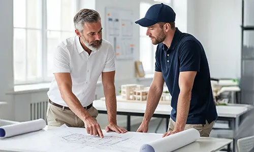 Zwei Männer bei der Lichtplanung
